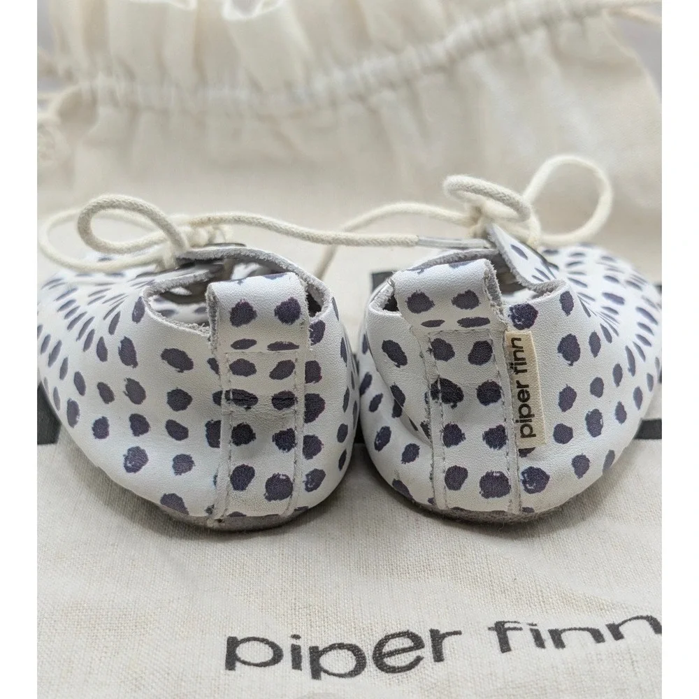 Piper Finn Baby Moccasins Size 3 Purple Polka Dot Leather Shoes + Bag